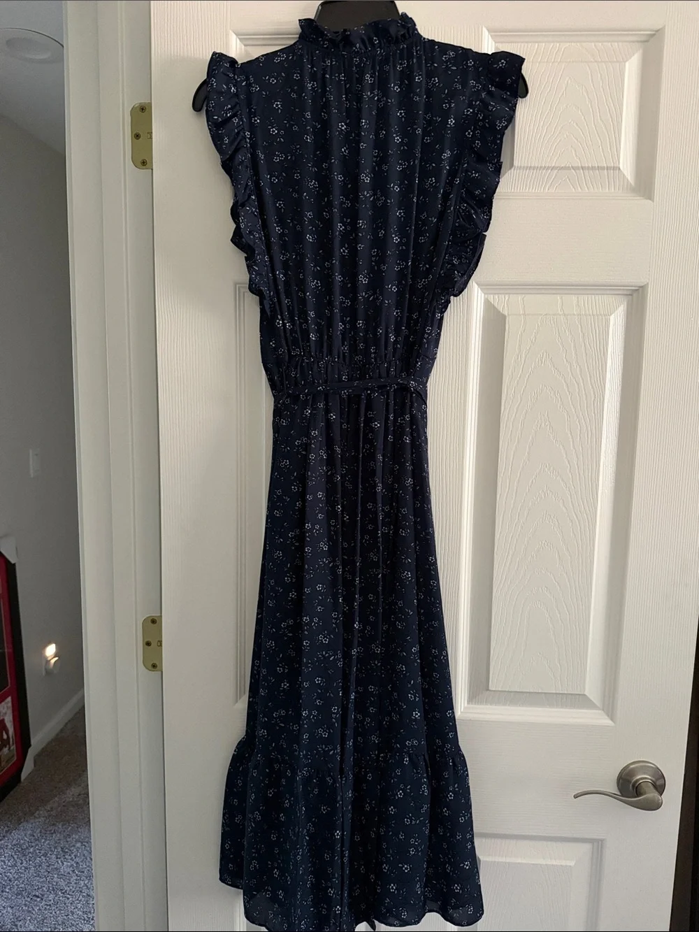 kate spade navy floral ruffle wrap dress with tie waist